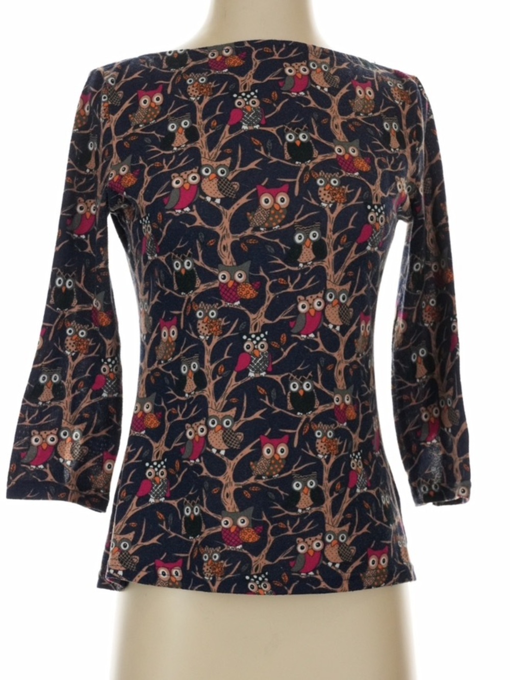 Unique Vintage Women’s Navy Owl Print Long Sleeve Top, Small (Est.), GUC 🦉🪾